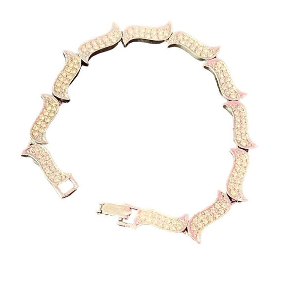 Vintage Silver Rhinestone Tennis Bracelet - Picture 3 of 3